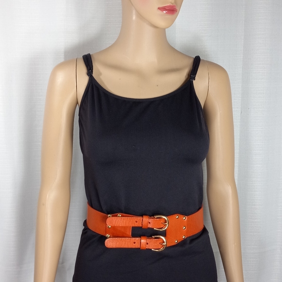 VIA SPIGA Burnt Orange Leather Belt Double Strap Gold Metal Buckles & St… - Picture 8 of 16